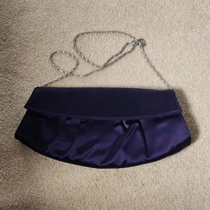 Le Chateau Satin Purple Clutch with Metal Chain Strap